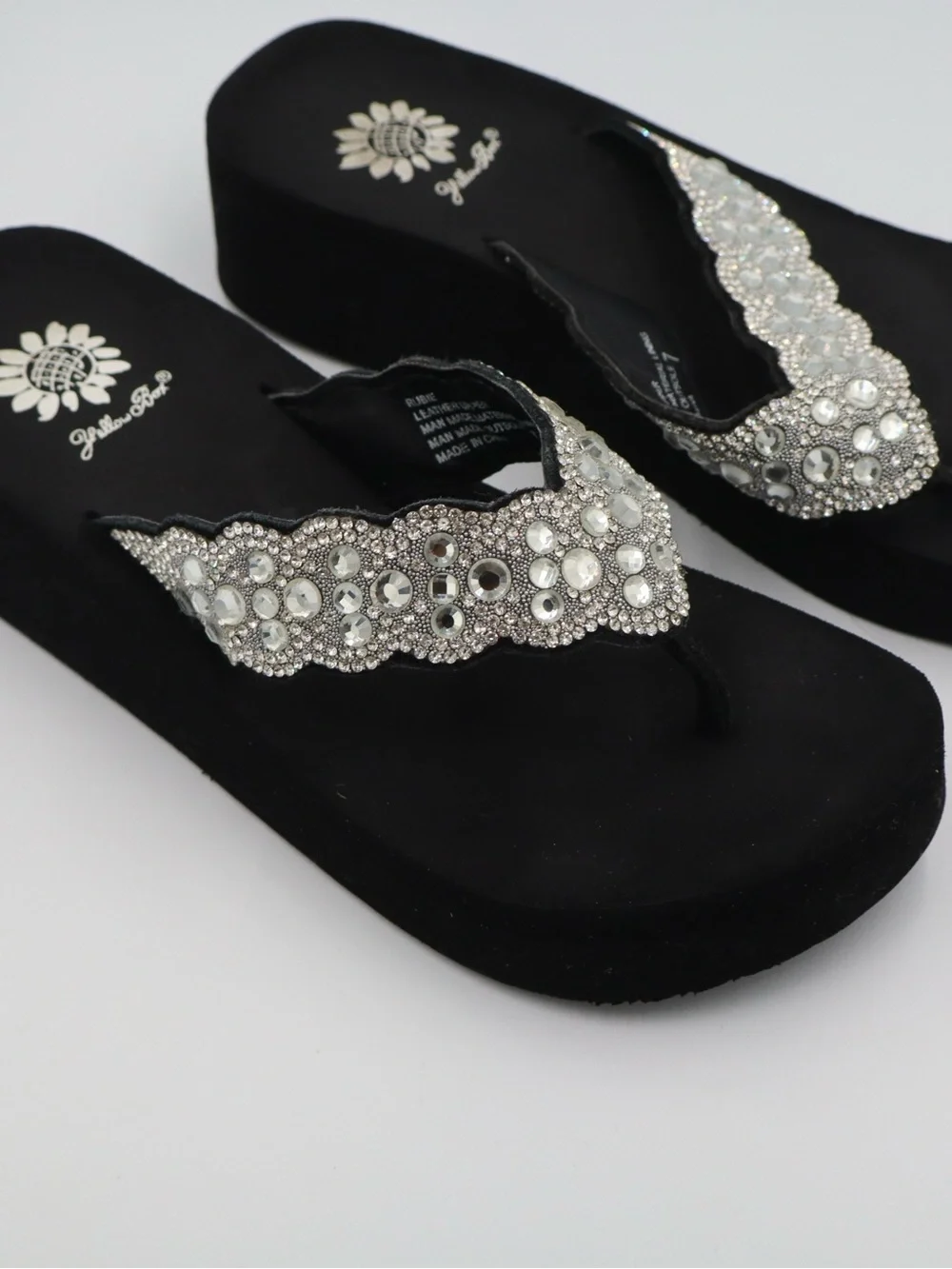 Yellow Box Black Jeweled Thong Sandals - Picture 2 of 7